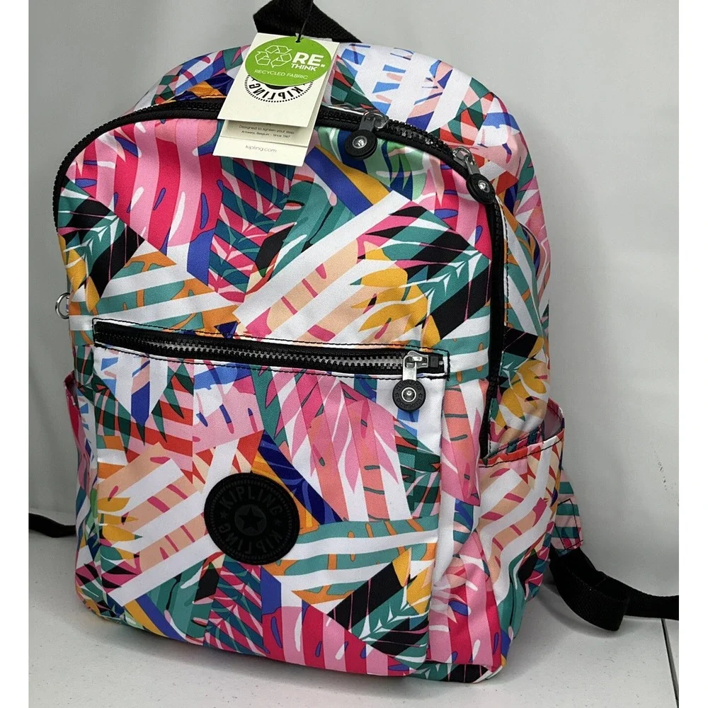 Kipling Chuwy Backpack Bookbag Tropical Patchwork Garden Book Bag Adjustable NWT